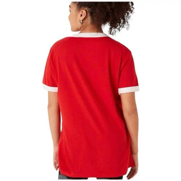 PINK Victoria's Secret 100% Cotton Short Sleeve Campus Ringer Red T-Shirt M - Picture 2 of 10